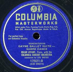 lataa albumi Oscar Levant With The Columbia Concert Orchestra - Gayne Ballet Suite Sabre Dance Lullaby