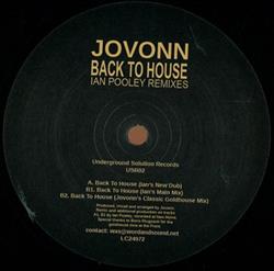Album herunterladen Jovonn - Back To House Ian Pooley Remixes