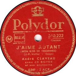 descargar álbum André Claveau Avec Jo Boyer Et Son Orchestre - JAime Autant Mon Bois De Vincennes La Chanson De Paris