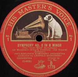 Philadelphia Symphony Orchestra Conducted By Leopold Stokowski - Symphony No 8 In B Minor The Unfinished Symphony