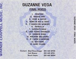 écouter en ligne Suzanne Vega - Final Mixes