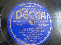 online anhören Jan Garber And His Orchestra - Did I Remember Im Just Beginning To Care